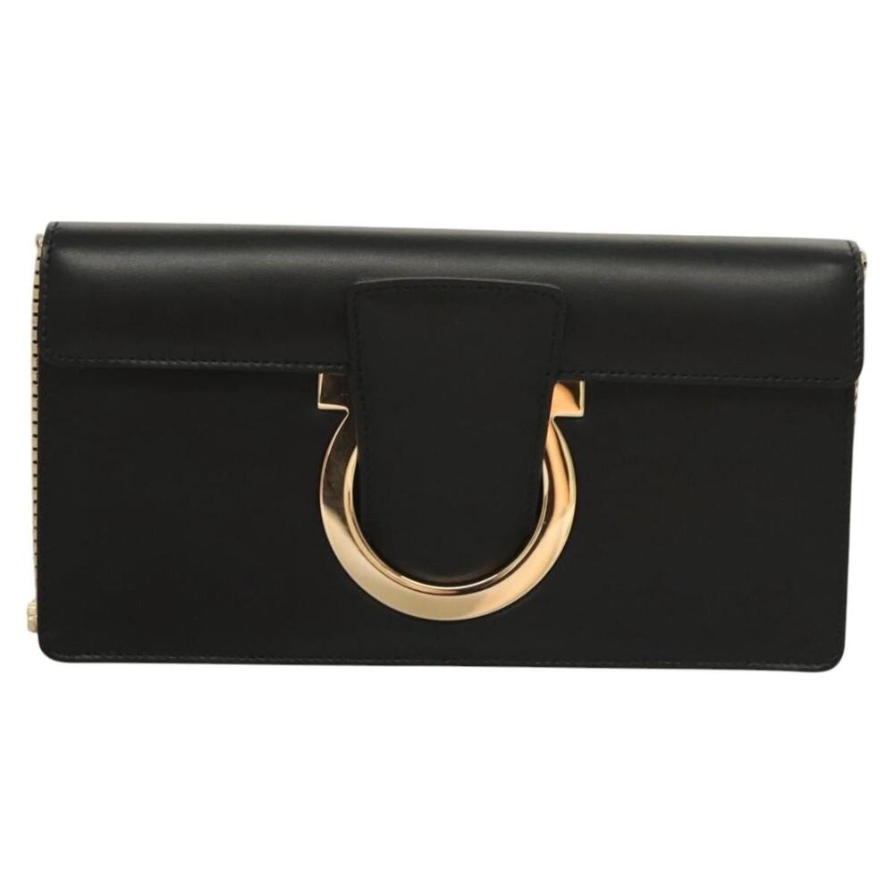 Salvatore Ferragamo Leather Gancini Chain Shoulder Bag Black
